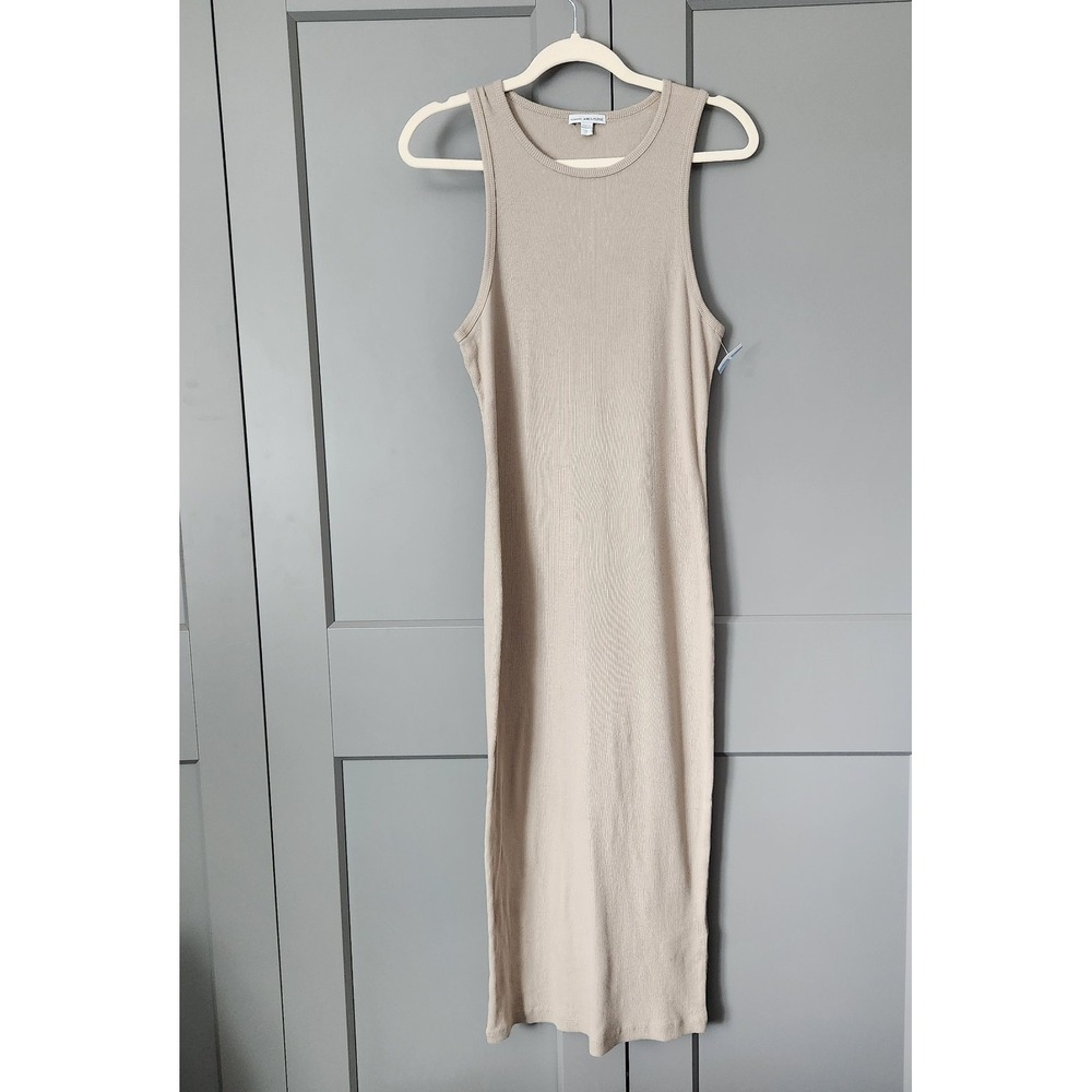 James Perse Standard Ribbed Cotton Maxi Tank Dress Size 3 Beige Tan Large L